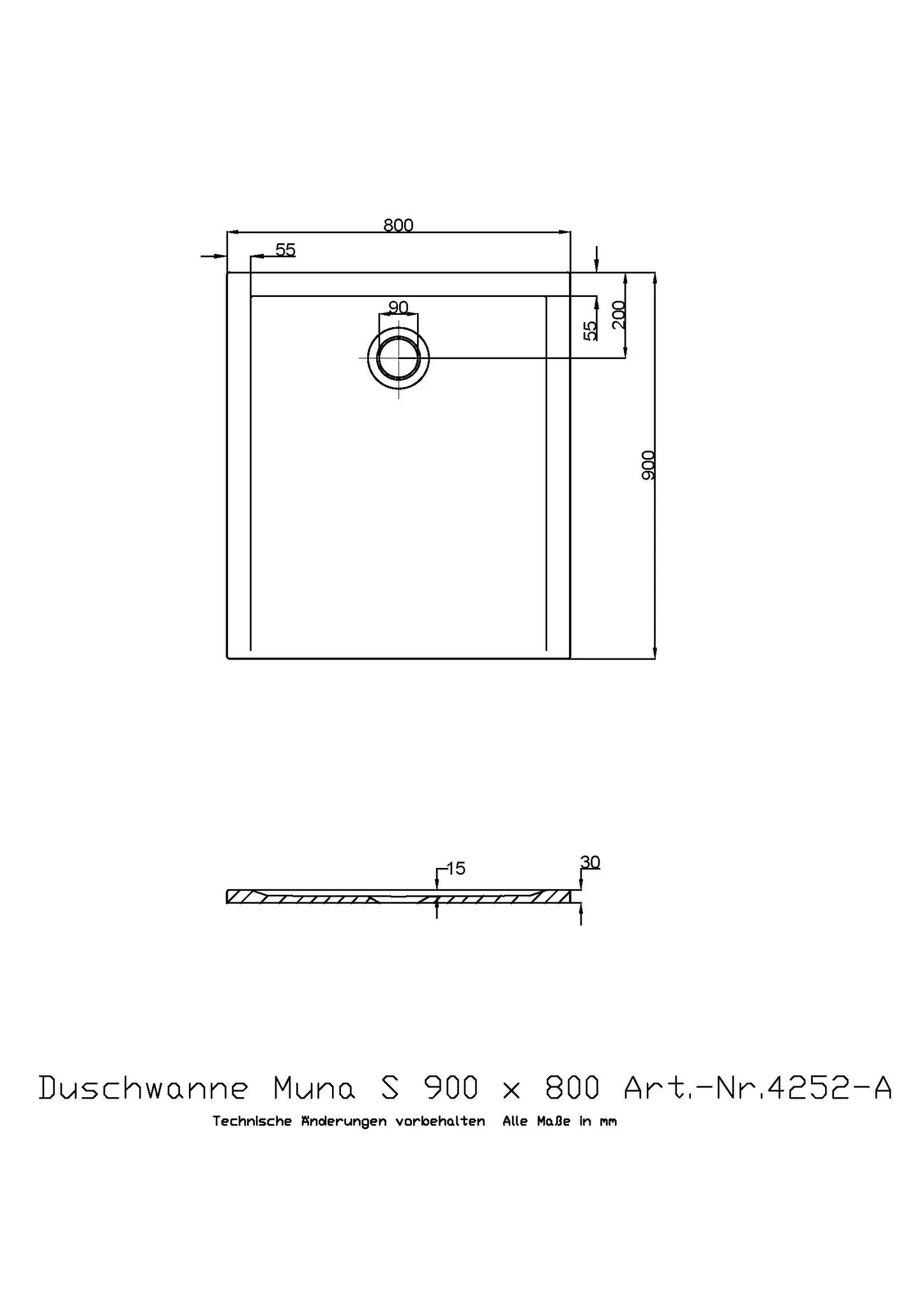 Duschwanne „Muna S“ Rechteck 90 × 80 cm in Telegrau