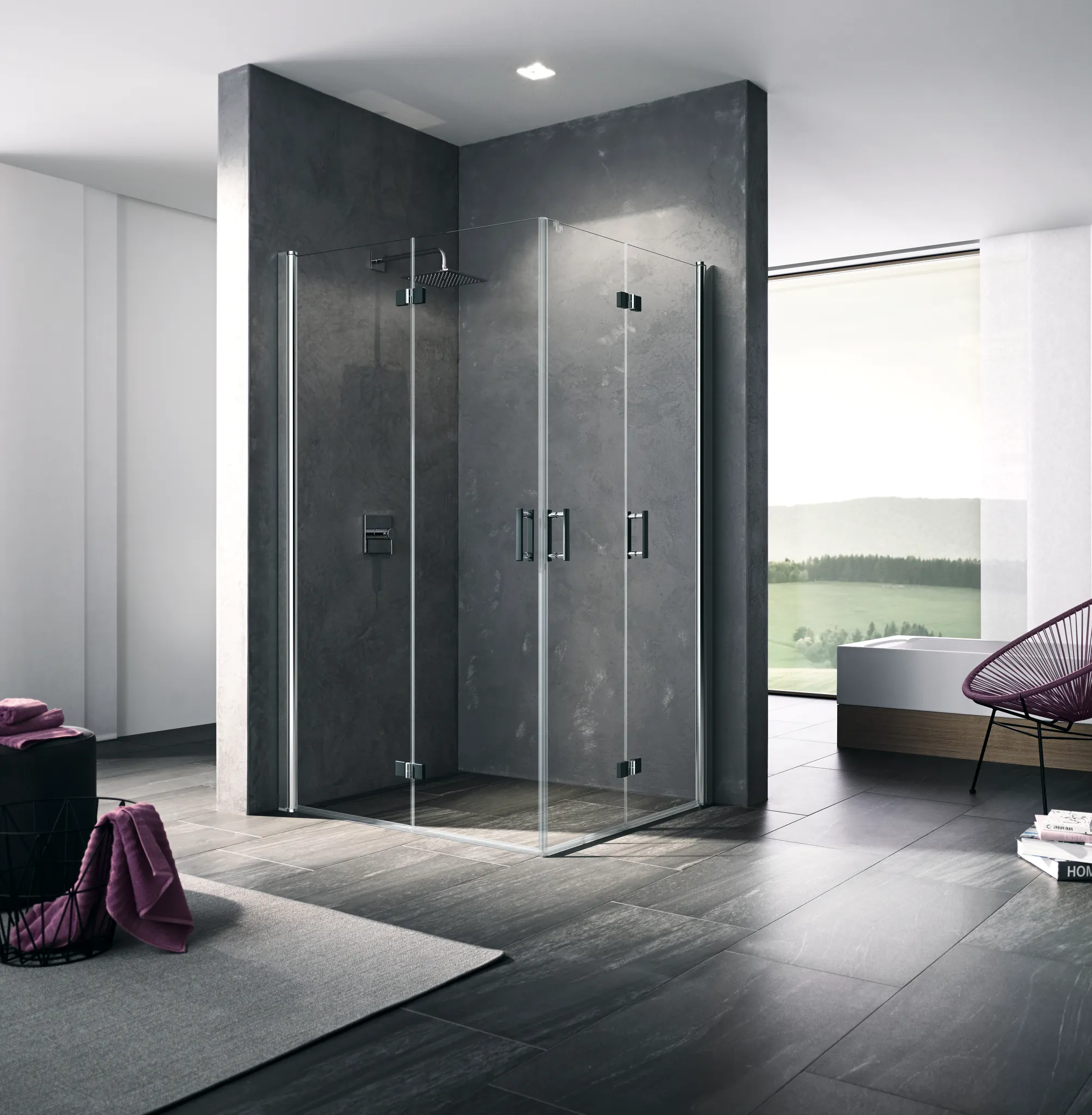 Kermi Pendel-Falttür Eckeinstieg 2-teilig Halbteil rechts „Diga“ Glas Klar, Profile Silber Hochglanz, Falttür BV: 805 - 825 mm GAK: 790 - 810 mm WE: 815 - 835 mm H: 2000 mm