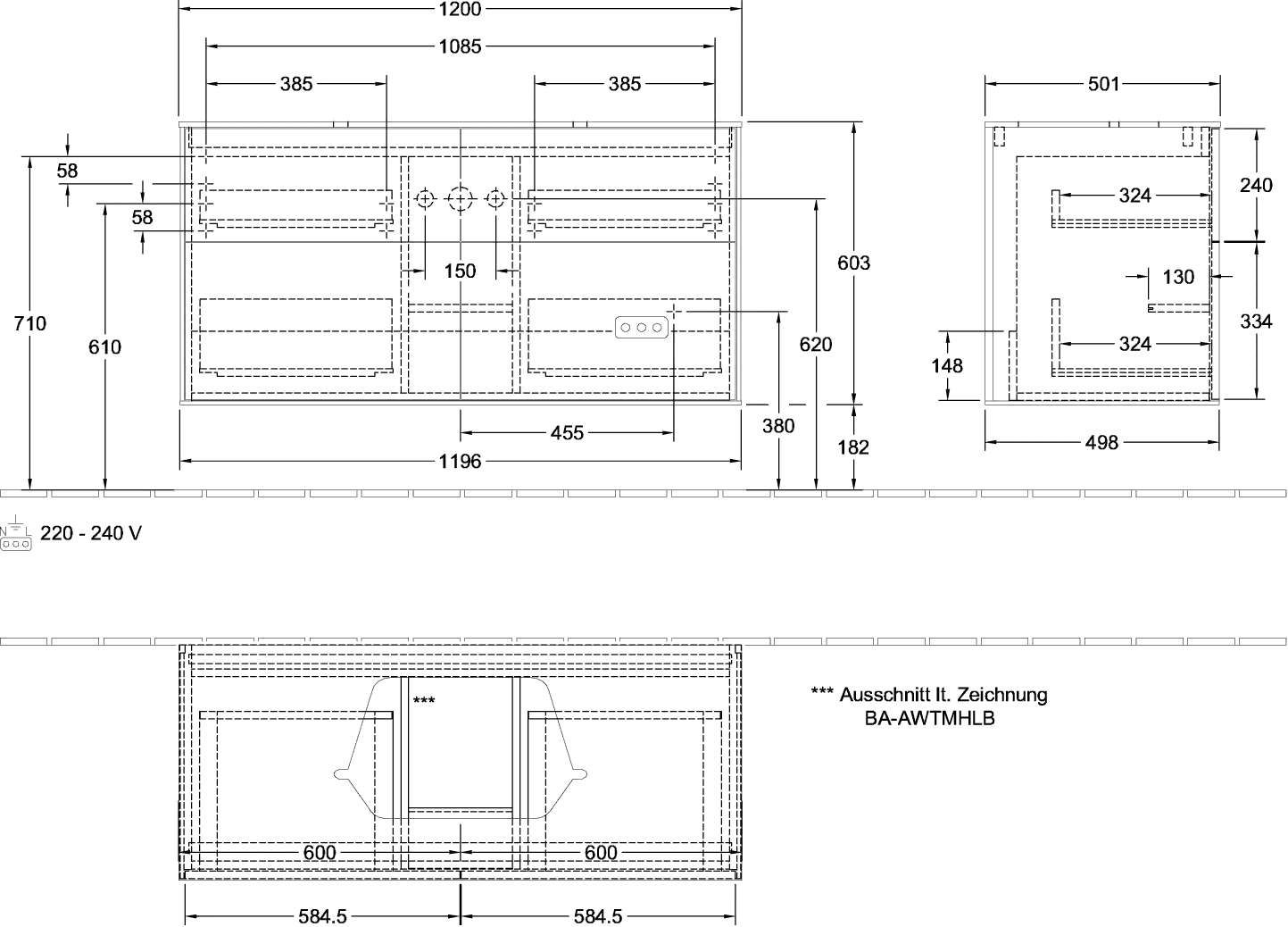 Villeroy & Boch Waschtischunterschrank „Finion“ für Schrankwaschtisch 1200 × 603 × 501 mm Anthracite Matt Lacquer, für Becken mittig