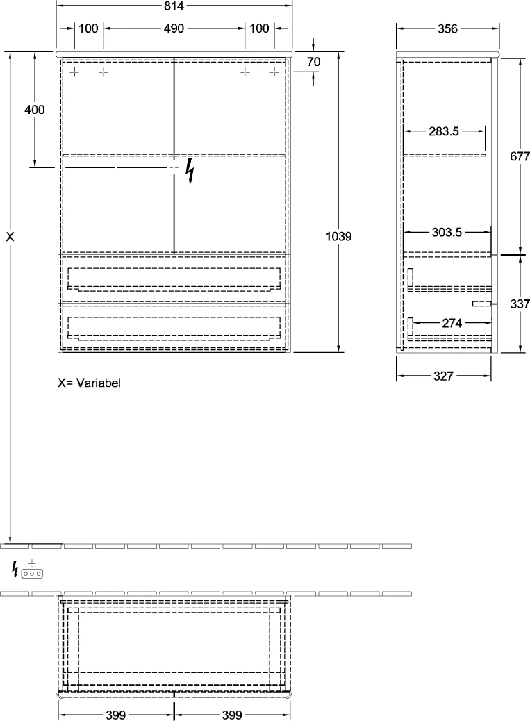 Villeroy & Boch Antao Highboard K47, 814x1039x356mm, 2 Türen, Black Matt Lacquer