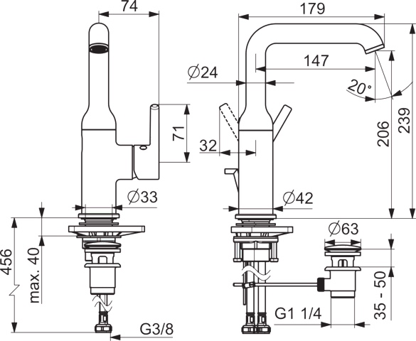 Einhand-Waschtischarmatur mit Zugstange „Vantis Style“ Ausladung 147 mm in Chrom Einhand-Waschtischarmatur mit Zugstange „Vantis Style“ Ausladung 147 mm in Chrom