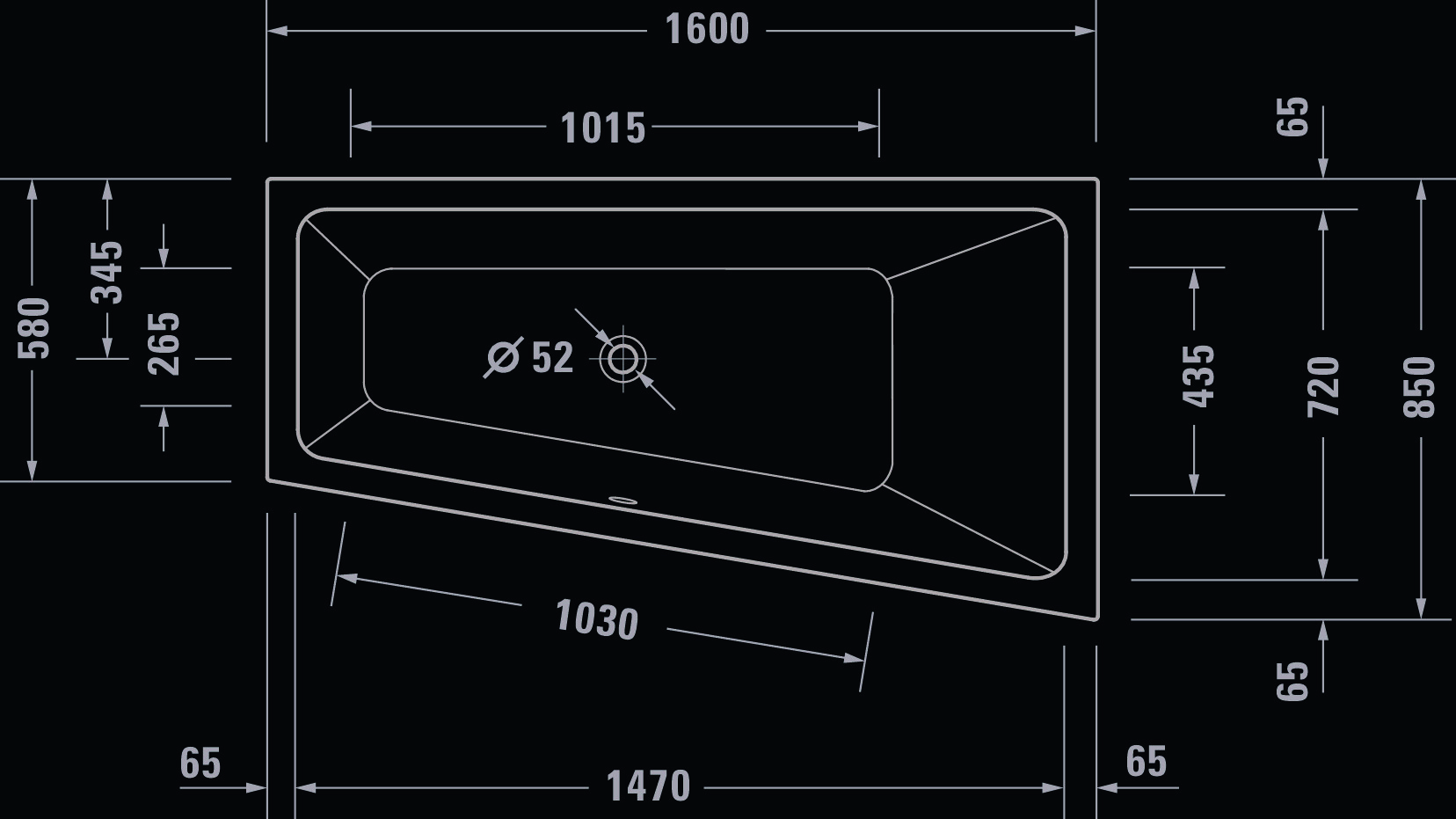Duravit Whirlwanne „No.1“ trapez 1600 × 850 mm, rechts mit Jet Project, in Weiß Duravit Whirlwanne „No.1“ trapez 1600 × 850 mm, rechts mit Jet Project, in Weiß