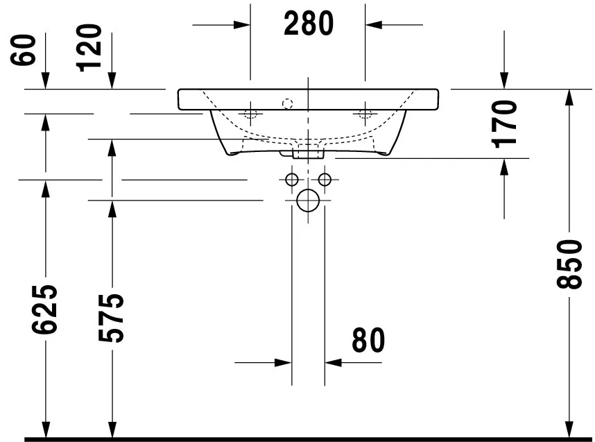 Wandwaschtisch „DuraStyle“, mit Überlauf, Hahnlochposition mittig Wandwaschtisch „DuraStyle“, mit Überlauf, Hahnlochposition mittig
