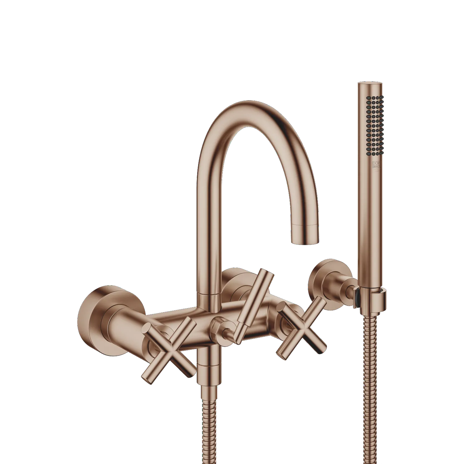Dornbracht TARA Wannenbatterie für Wandmontage, Bronze gebürstet, Ausladung 240 mm, max. Durchfluss 22 l/min, Schlauchbrausegarnitur mit Antikalk-