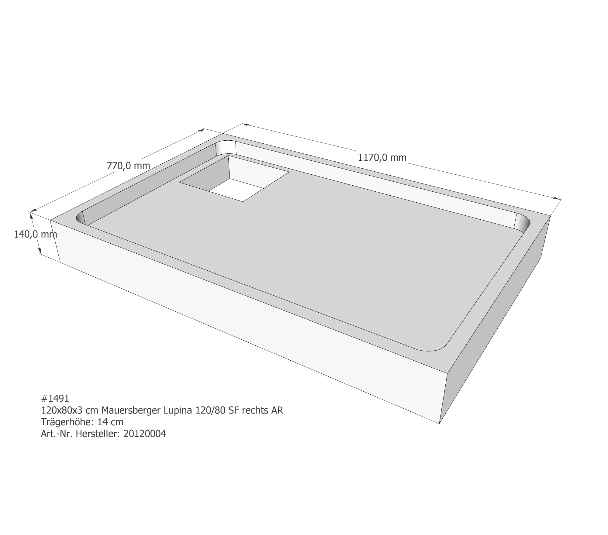 Duschwannenträger passend für Mauersberger Lupina rechts 120 × 80 × 3 cm