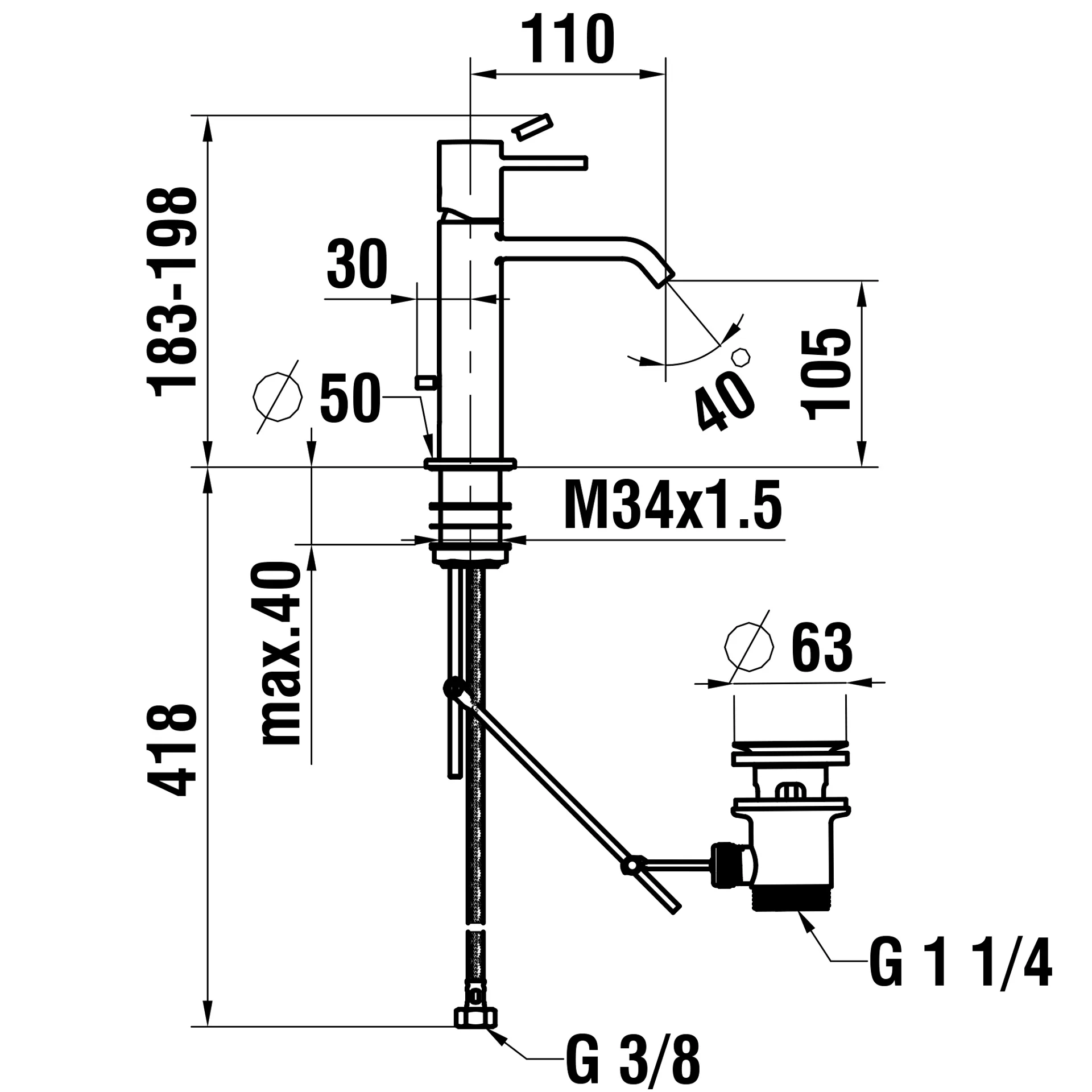 Laufen Einhebel-Waschtischmischer MEDA Festauslauf Ausladung 110 mm mit Ablaufventil chrom Laufen Einhebel-Waschtischmischer MEDA Festauslauf Ausladung 110 mm mit Ablaufventil chrom