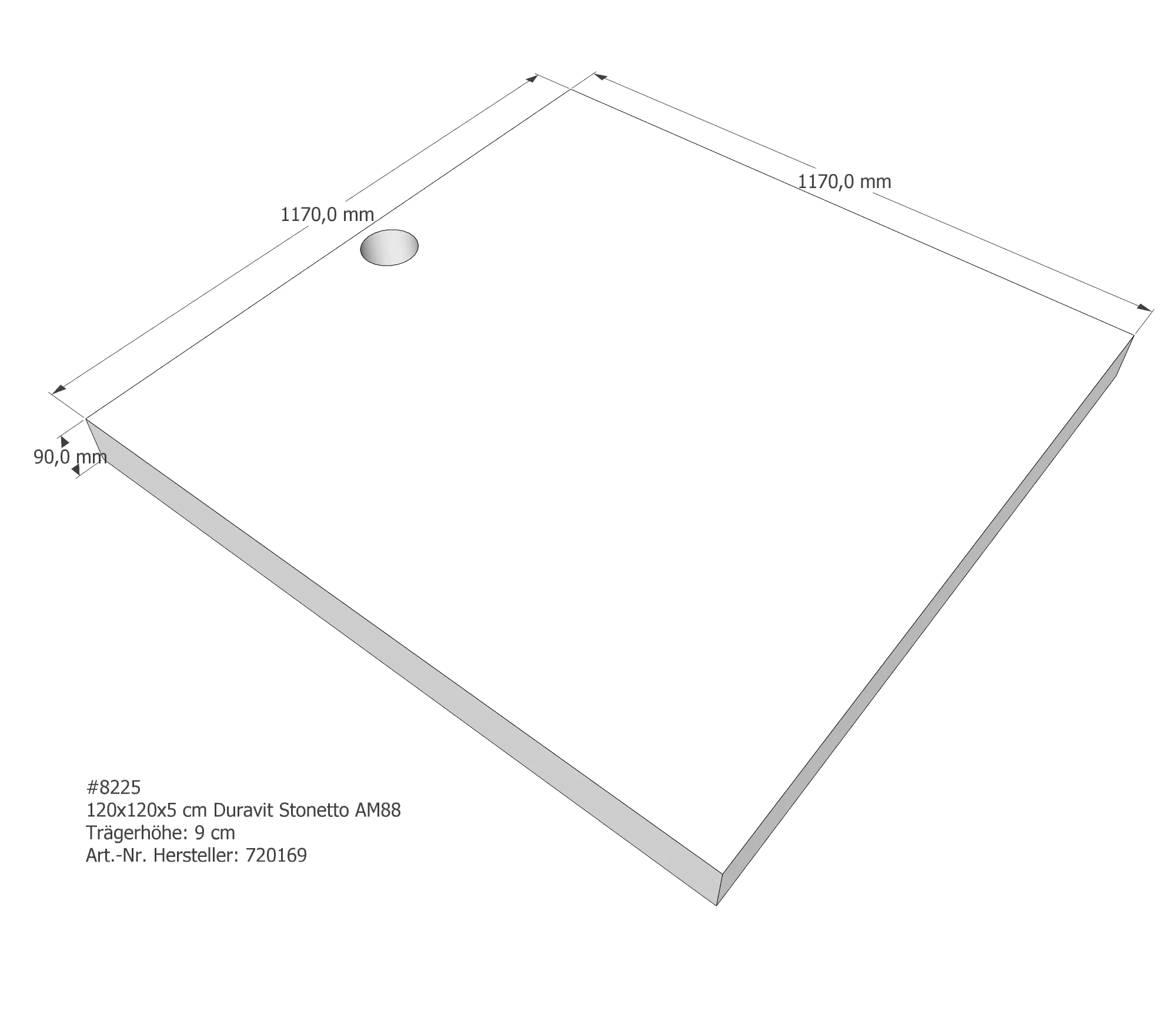 Duschwannenträger für Duravit Stonetto 120 × 120 × 5 cm Breite: 120 cm / Länge: 120 cm