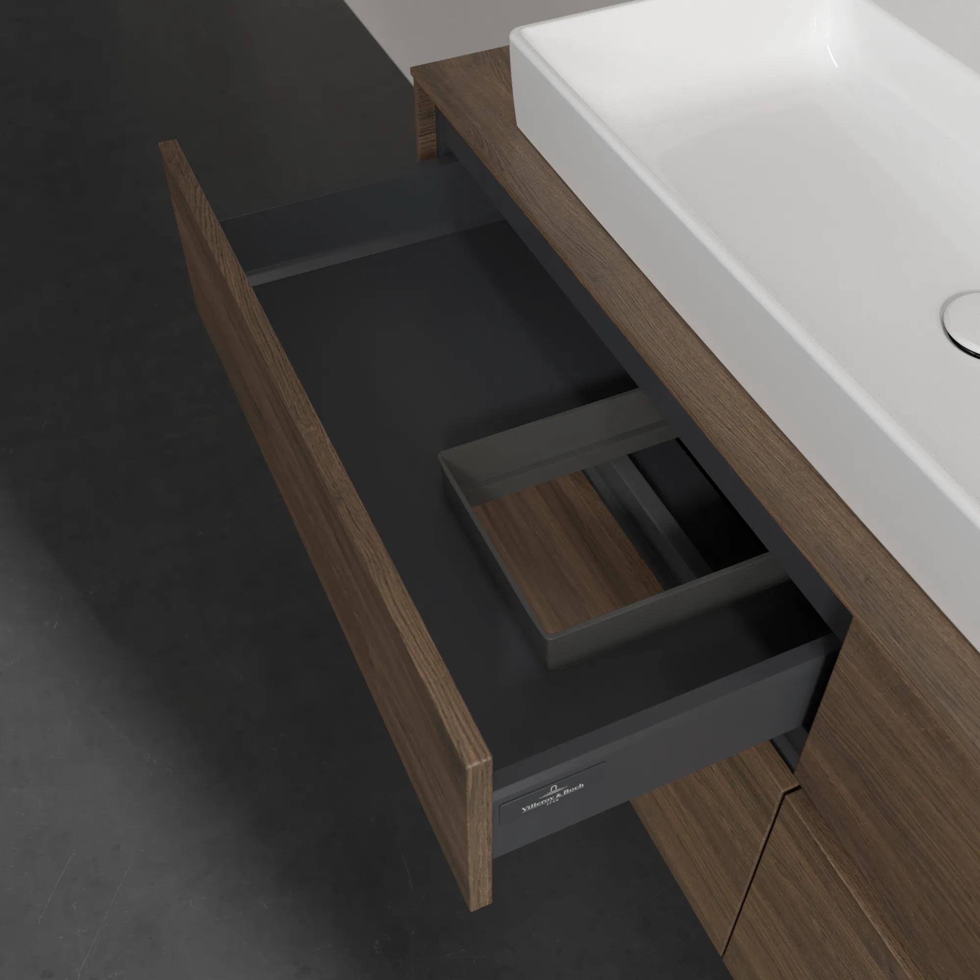 Villeroy & Boch Waschtischunterschrank „Collaro“ 1400 × 548 × 500 mm Arizona Oak, mit Beleuchtung, für Becken links Villeroy & Boch Waschtischunterschrank „Collaro“ 1400 × 548 × 500 mm Arizona Oak, mit Beleuchtung, für Becken links