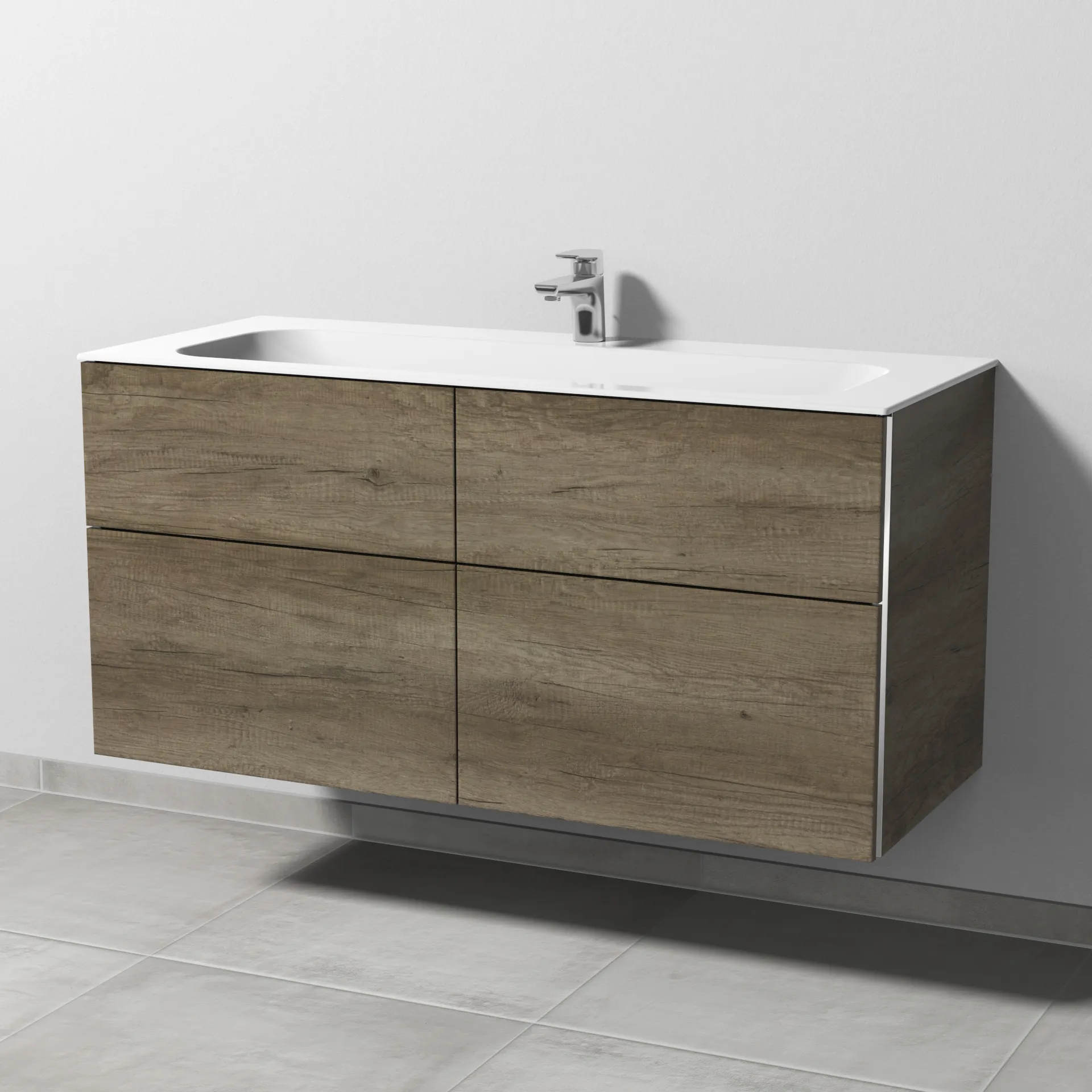 Sanipa Keramik-Waschtisch-Waschtischunterschrank mit Waschtischunterschrank „3way“ 1190 × 582 × 497 mm in Eiche Nebraska, mit Hahnlochbohrung, Becken