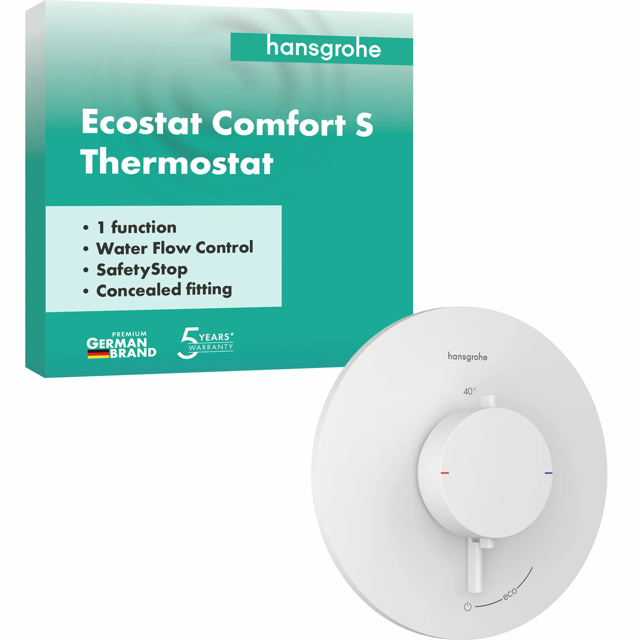 Hansgrohe Ecostat Comfort S Thermostat Unterputz für 1 Verbraucher, Mattweiß Hansgrohe Ecostat Comfort S Thermostat Unterputz für 1 Verbraucher, Mattweiß