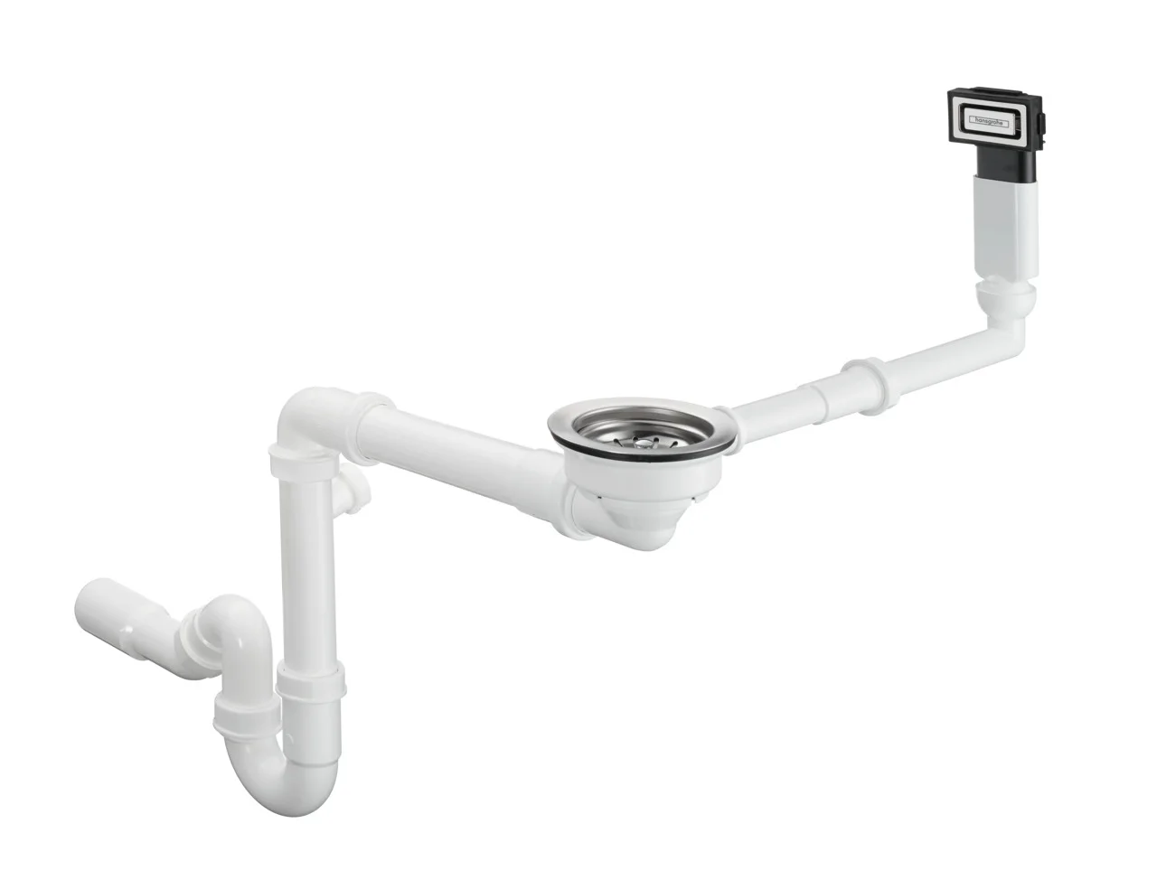 Hansgrohe Manuelle Ab- und Überlaufgarnitur Einzelbecken Granit D16-10 Chrom, Durchmesser 40/50 mm, 1 1/2" mit Raumsparablaufbogen und Röhrengeruchverschluss