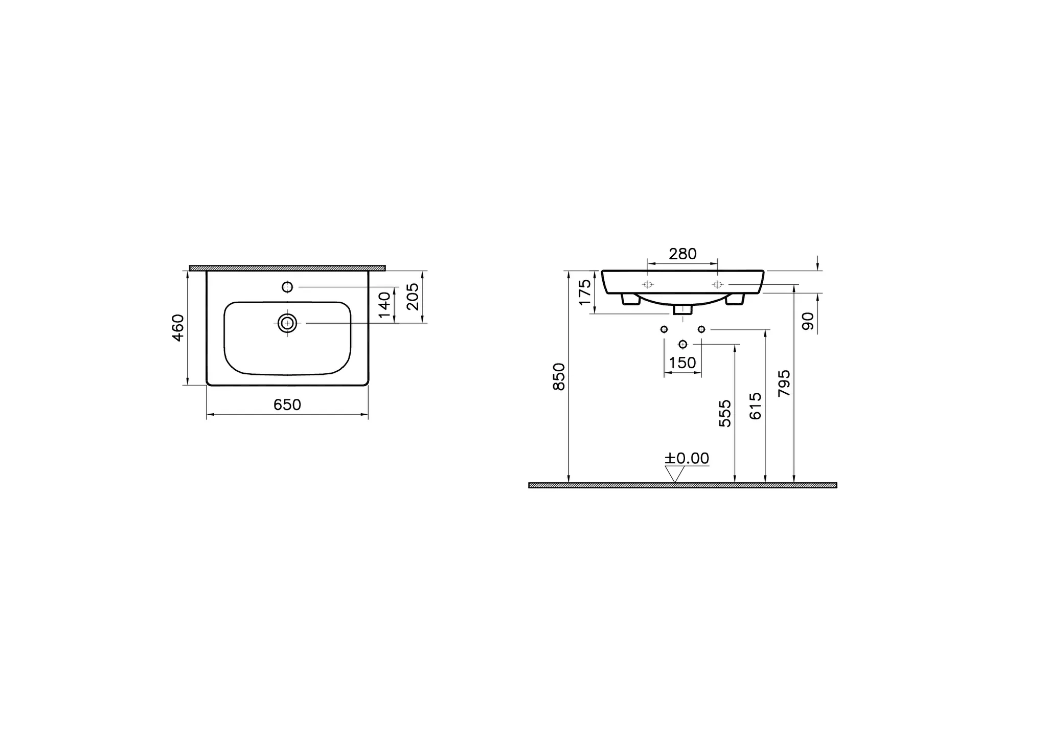 VitrA S20 Möbelwaschtisch 65 x 46 cm Weiß Hochglanz