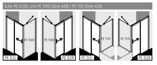 Kermi Duschtür Gleittür 2-teilig bodenfrei mit Festfeld rechts für Nische und Ecke „PEGA“ Glas SR Opaco, BV: 1200 - 1230 mm GAK: 1190 - 1210 mm WE: 1200 - 1230 mm H: 2000 mm