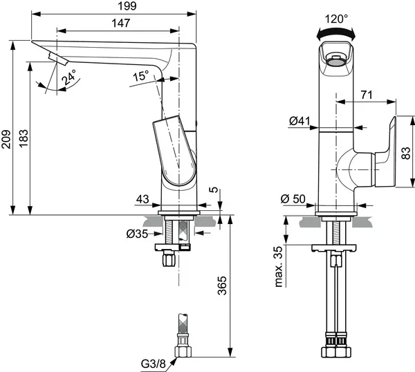 Waschtischarmatur Tesi, 5 l/min., ohne Ablaufgarnitur, mit hohem schwenkbarem Auslauf, Ausladung 147mm, Chrom Waschtischarmatur Tesi, 5 l/min., ohne Ablaufgarnitur, mit hohem schwenkbarem Auslauf, Ausladung 147mm, Chrom