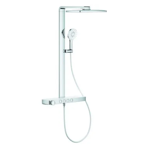 Duschsystem Rainshower Aqua Pure 100961, mit SmartControl Thermostatbatterie, Wandmontage, Kopfbrause 400 x 230 mm, 2 Strahlarten, Durchfluss 8.7 l/min, Brauseboden weiß, Handbrause 3 Strahlarten, Durchfluss 8.4 l/min, Brauseboden weiß, chrom Duschsystem Rainshower Aqua Pure 100961, mit SmartControl Thermostatbatterie, Wandmontage, Kopfbrause 400 x 230 mm, 2 Strahlarten, Durchfluss 8.7 l/min, Brauseboden weiß, Handbrause 3 Strahlarten, Durchfluss 8.4 l/min, Brauseboden weiß, chrom