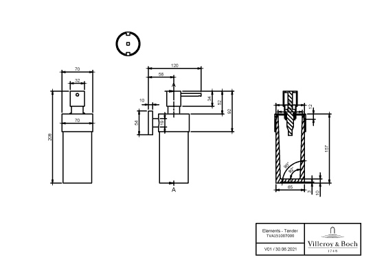 Villeroy & Boch Seifenspender „Elements-Tender“, Befestigung verdeckt 12 × 7 × 20,7 × ⌀ 7 cm in chrom