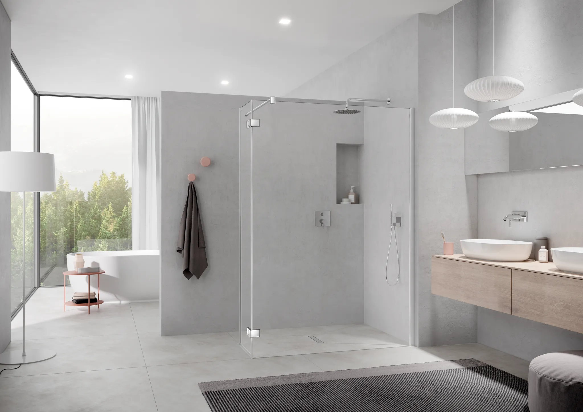 Kermi Duschdesign MENA, ME T1R/L, WALK-IN Wall mit beweglichem Flügel, Anschlag rechts, H 2000 mm