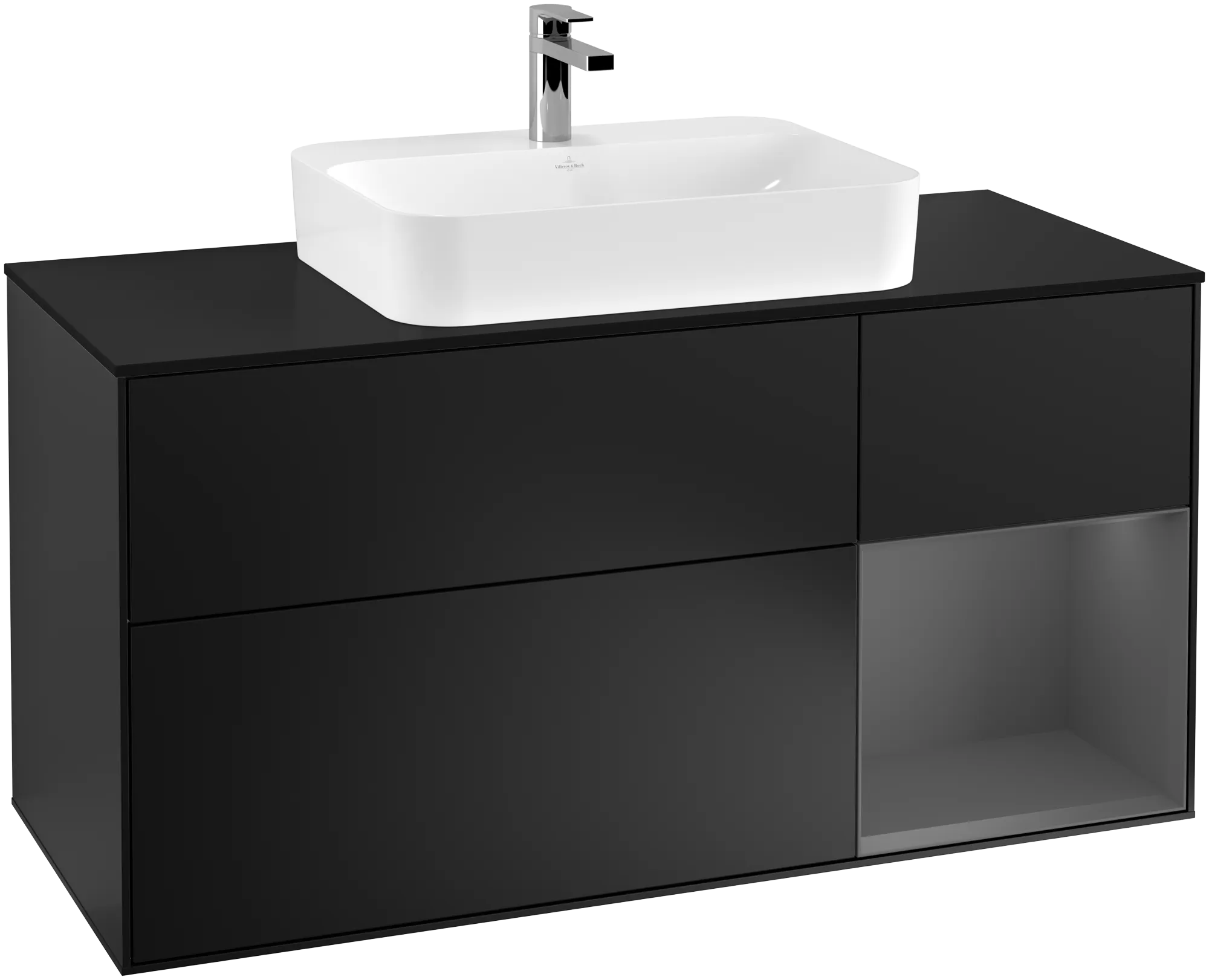 Villeroy & Boch Waschtischunterschrank „Finion“ für Schrankwaschtisch 1200 × 603 × 501 mm Black Matt Lacquer, für Becken mittig Villeroy & Boch Waschtischunterschrank „Finion“ für Schrankwaschtisch 1200 × 603 × 501 mm Black Matt Lacquer, für Becken mittig