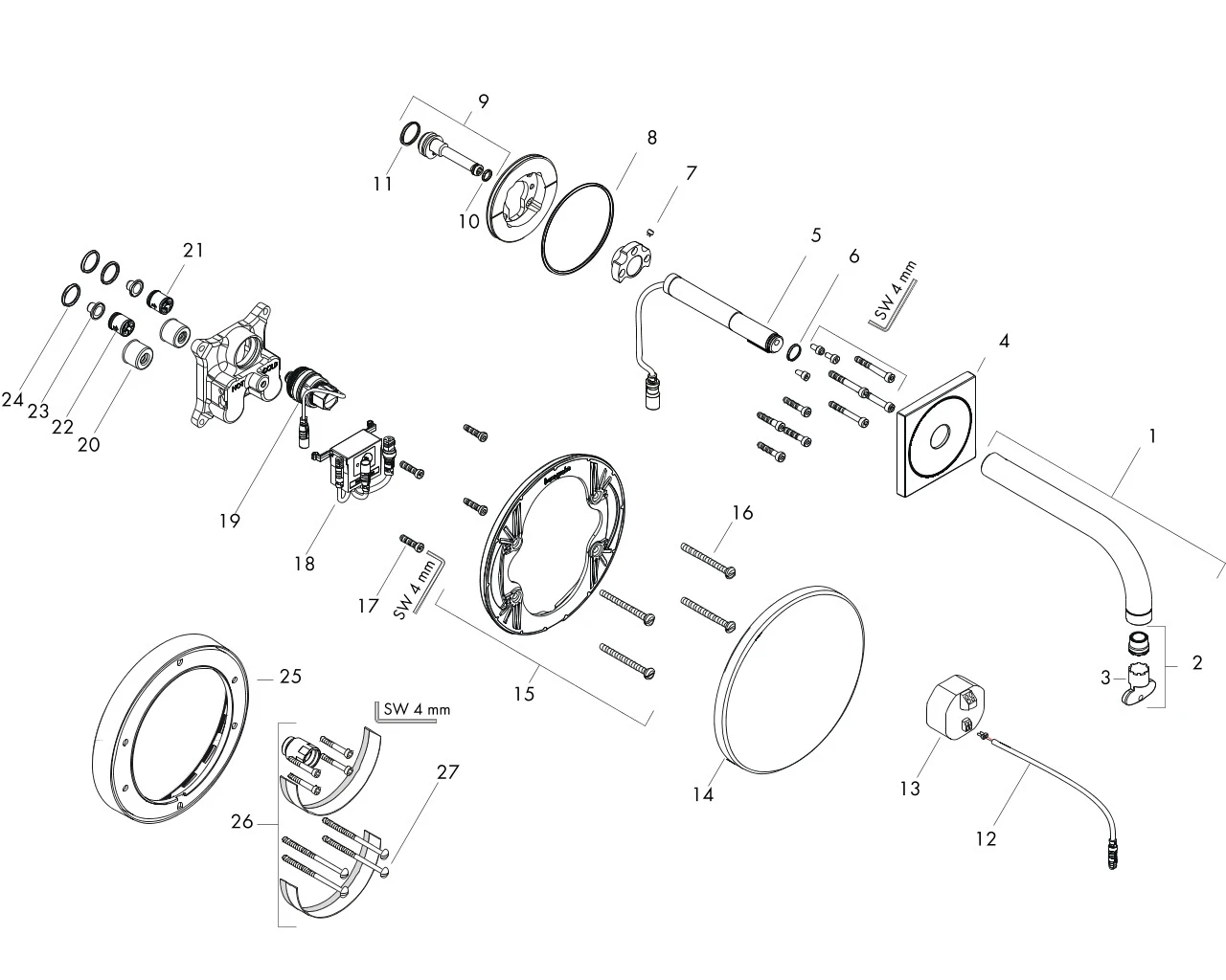 Waschtischmischer Unterputz Axor Uno 2 Elektronik chrom kurzer Auslauf