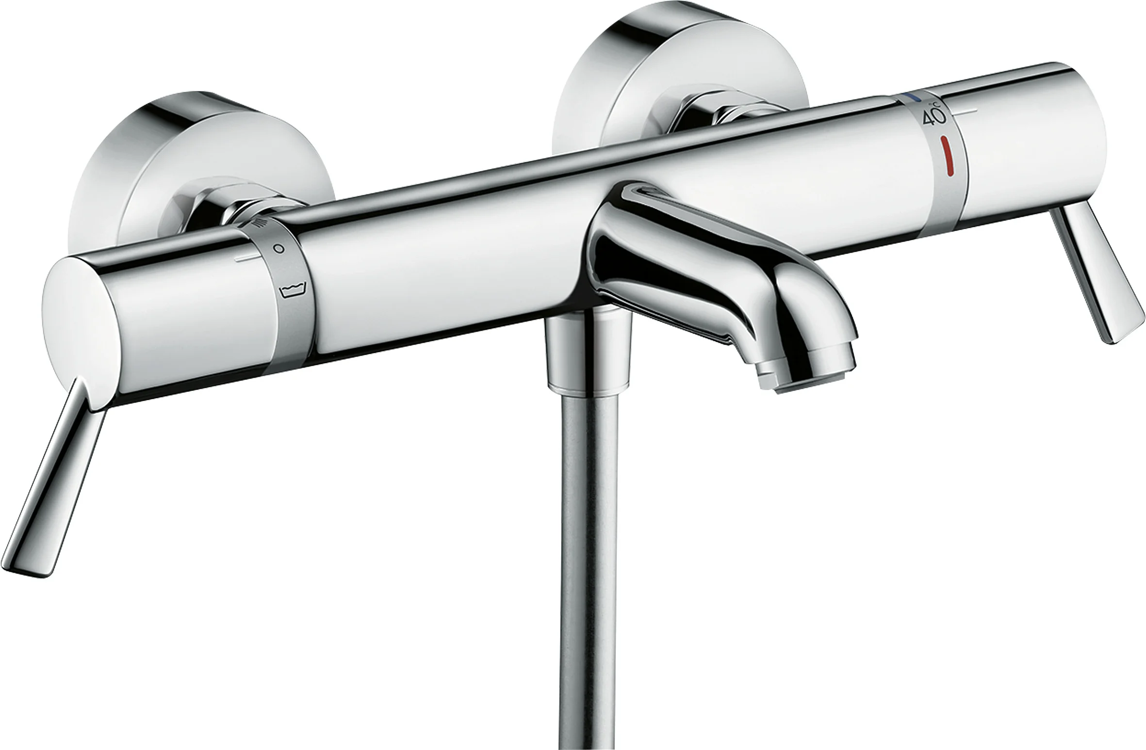 Hansgrohe Ecostat Comfort Wannenthermostat Care Aufputz Chrom, extra lange barrierefreie Griffe, Ausladung 177 mm, DN15, G 1/2, 150 ± 12 mm