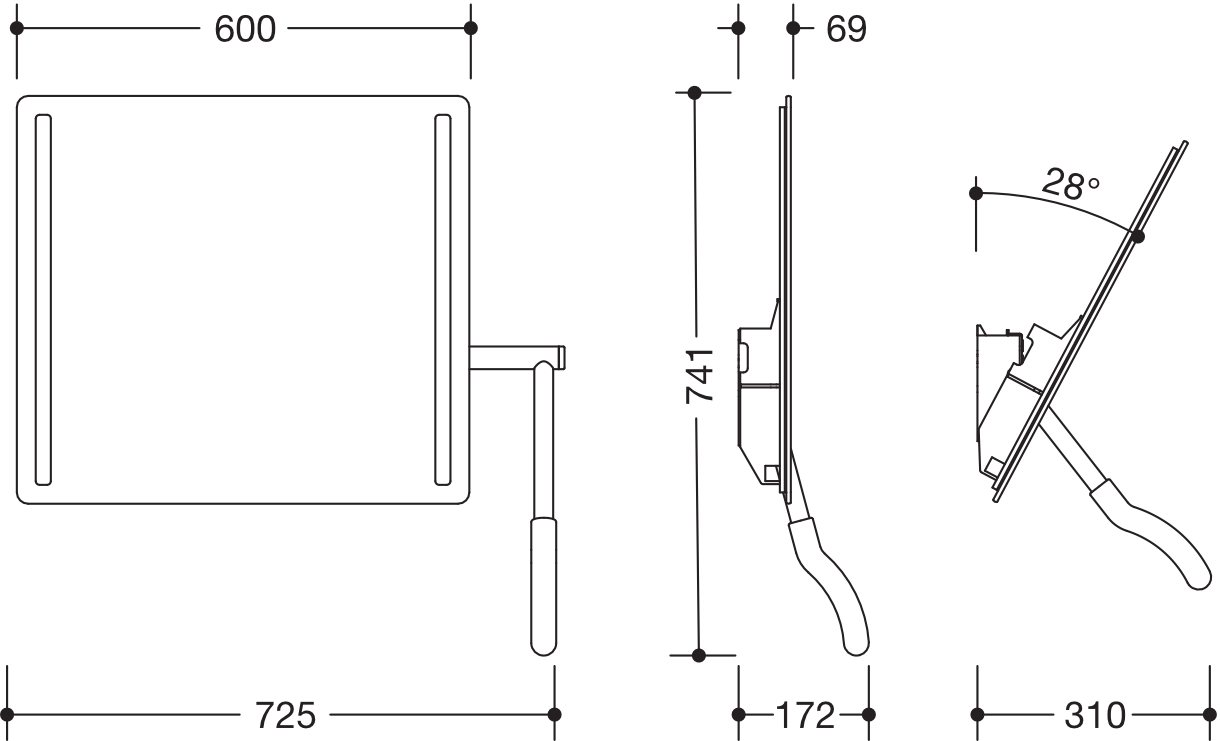 HEWI Kippspiegel „Serie 802 LifeSystem“ 60 × 54 cm in Senfgelb