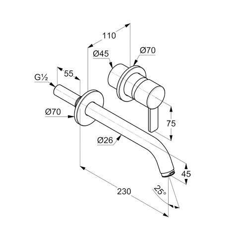 ZENTA WT2LOCHWANDEHM Ausladung 230 MM chrom ZENTA WT2LOCHWANDEHM Ausladung 230 MM chrom