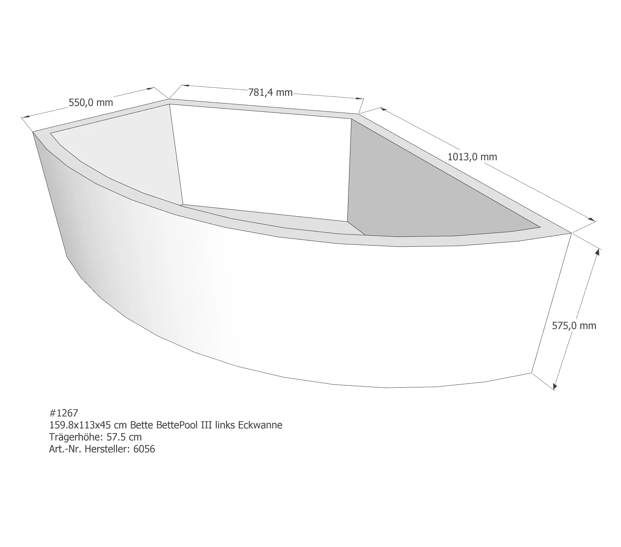 Badewannenträger für Bette Pool III links links 159,8 × 113 × 45 cm Ausführung: links