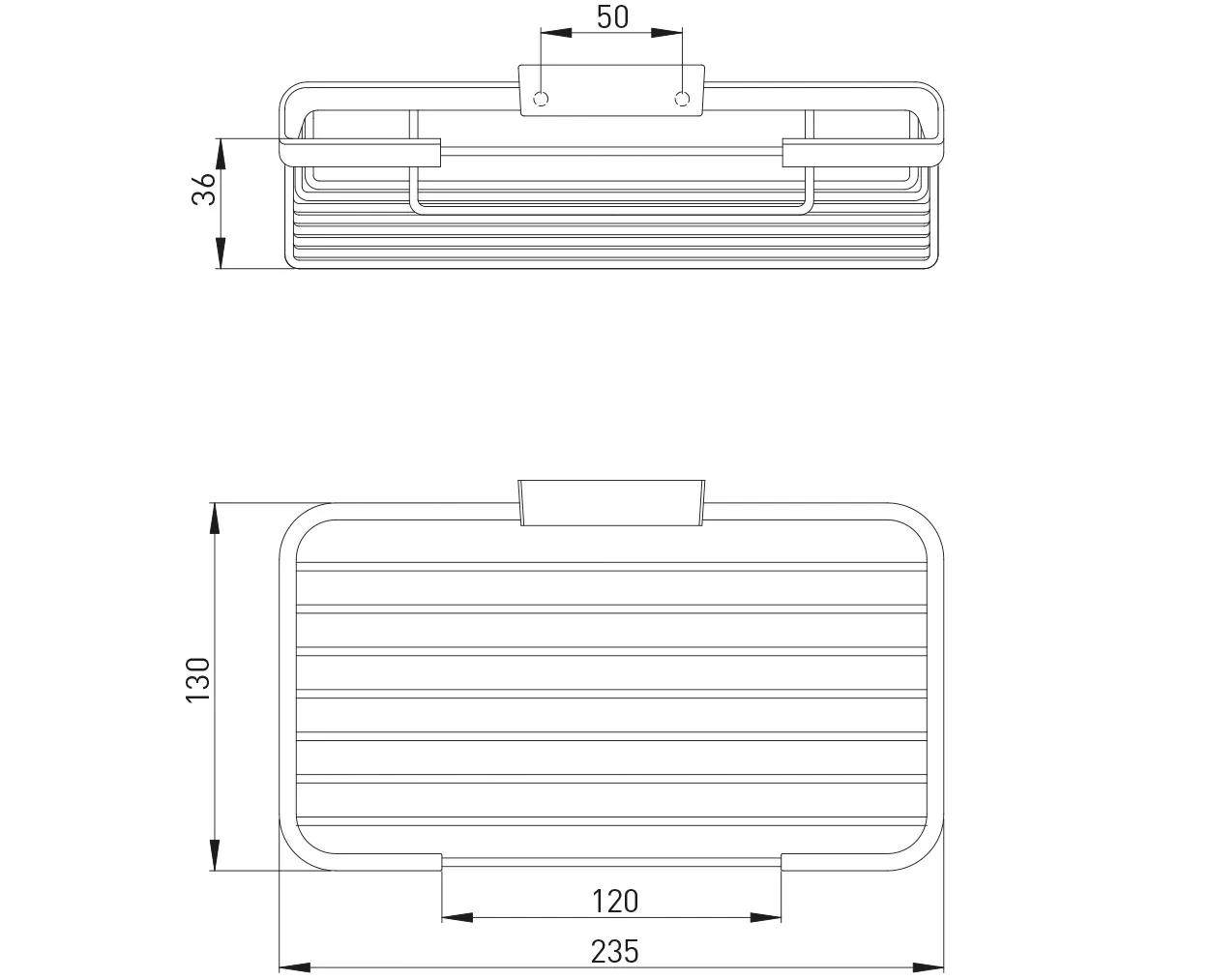 ASW Seifenkorb, Befestigung verdeckt 36 × 235 × 130 mm