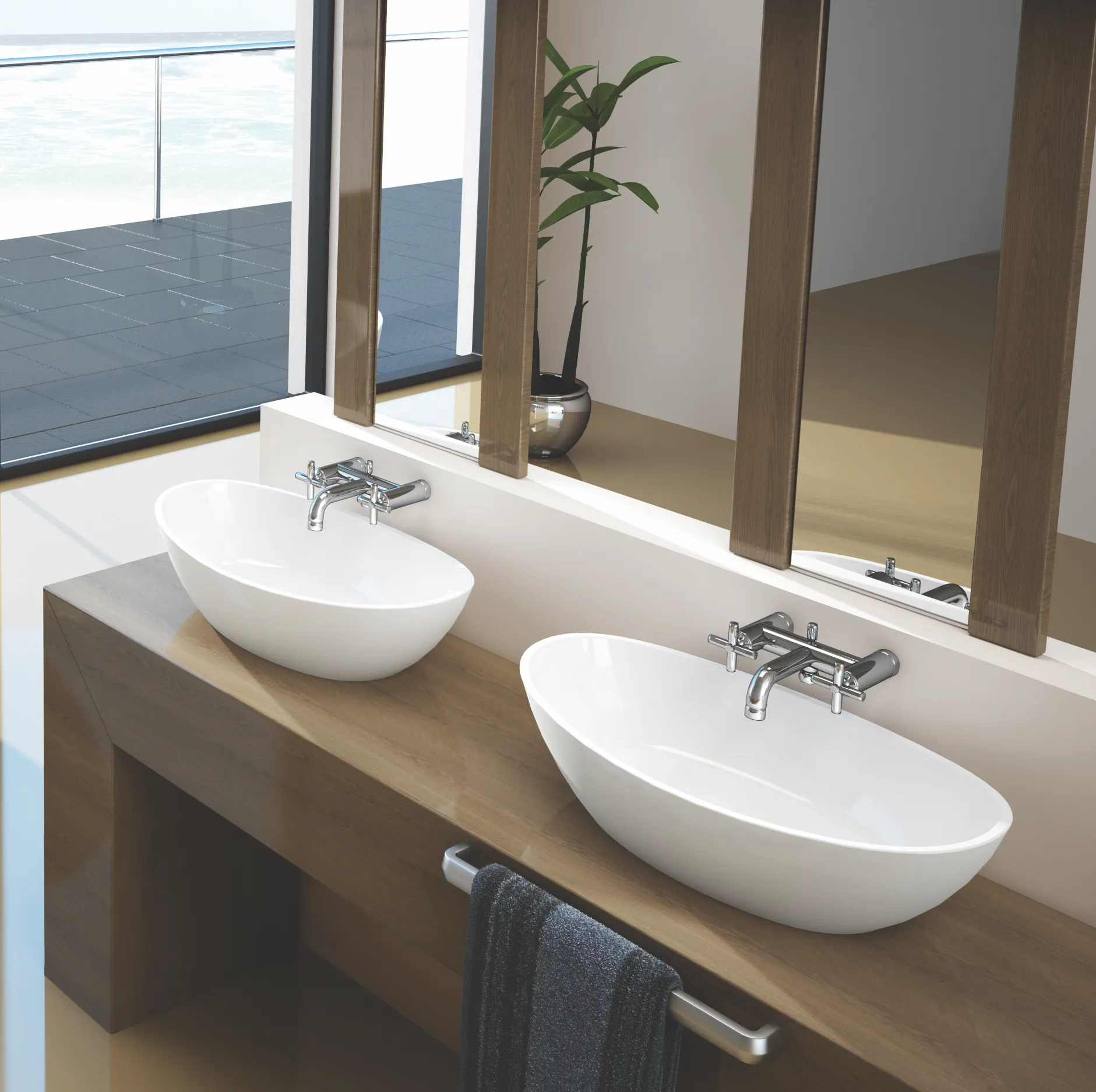 Aufsatzwaschtisch „Namur“, ohne Überlauf, ohne Hahnlochbohrung 50 × 30 cm in Weiß Aufsatzwaschtisch „Namur“, ohne Überlauf, ohne Hahnlochbohrung 50 × 30 cm in Weiß