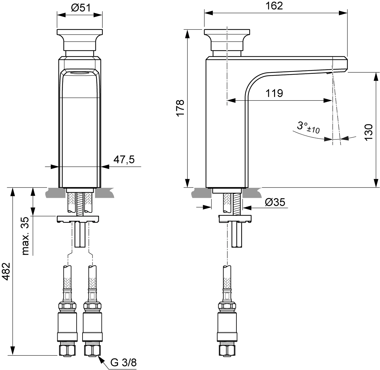 Villeroy & Boch Einhebel-Waschtischarmatur Vea, Chrom, 47.5 x 162 x 184 mm, Höhe 184 mm, Standmontage