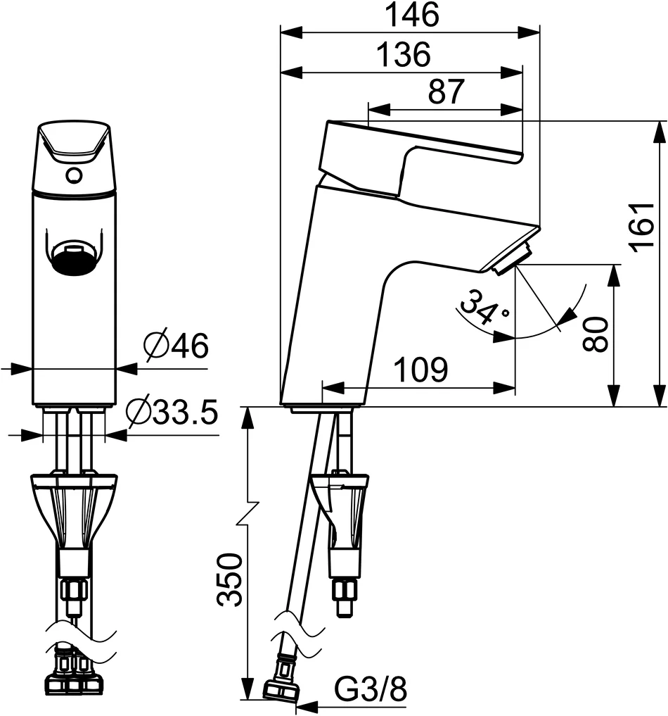 HansaVANTIS EHM Waschtischbatterie Chrom, Ausladung 109 mm
