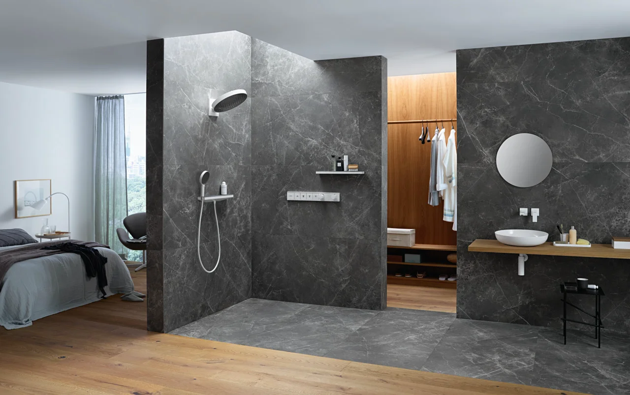 Hansgrohe Rainfinity Kopfbrause 360° 3jet, Wandmontage mattweiß, 360 mm Brausekopfgröße, DN15 Anschluss Hansgrohe Rainfinity Kopfbrause 360° 3jet, Wandmontage mattweiß, 360 mm Brausekopfgröße, DN15 Anschluss