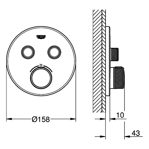 Thermostat Grohtherm SmartControl 29119, mit 2 Absperrventilen, Fertigmontageset für Rapido SmartBox, Wandrosette rund