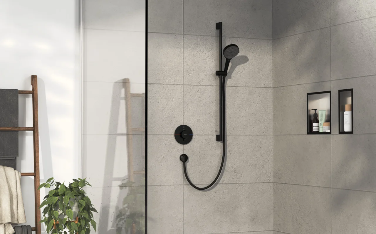 Hansgrohe ShowerSelect Comfort S Thermostat Unterputz, Mattschwarz, 1 Verbraucher, flache Rosette, einfache Installation