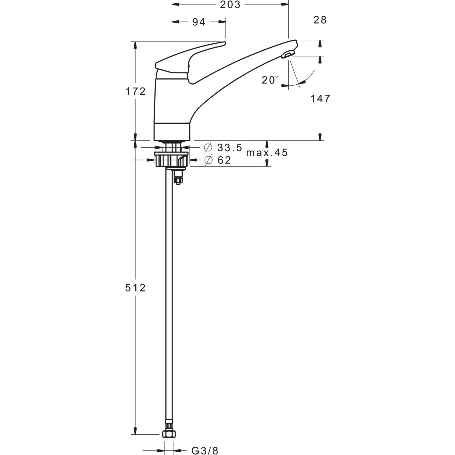 Hansa Einhand-Küchenarmatur „Mix“ Ausladung 203 mm in chrom Hansa Einhand-Küchenarmatur „Mix“ Ausladung 203 mm in chrom