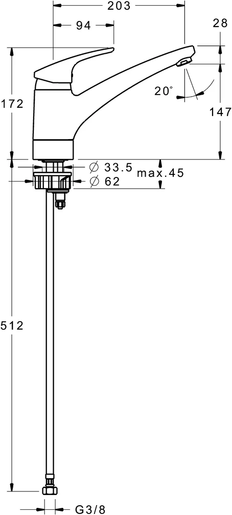 HansaMIX Einhebelmischer Küchenarmatur HansaMIX 0114 Ausladung 203 mm DN15 Chrom HansaMIX Einhebelmischer Küchenarmatur HansaMIX 0114 Ausladung 203 mm DN15 Chrom