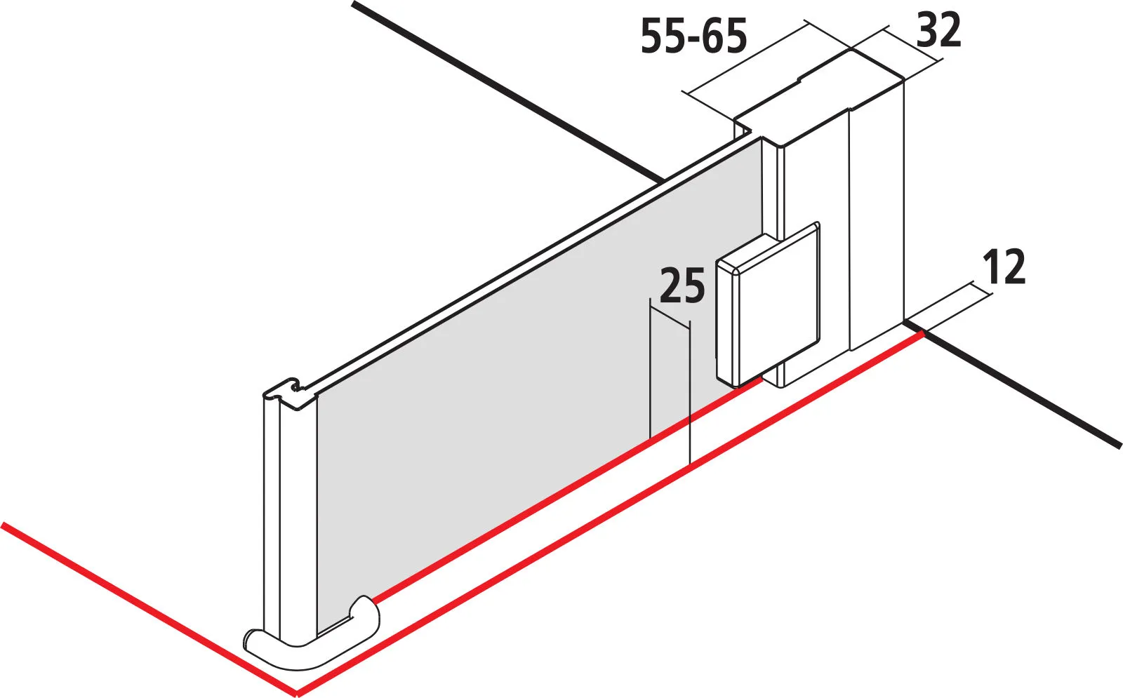 Kermi Seitenwand rechts für Ecke „RAYA“ Glas Klar, Profile Silber Hochglanz, BV: 870 - 900 mm GAK: 855 - 885 mm WE: 880 - 910 mm H: 1850 mm