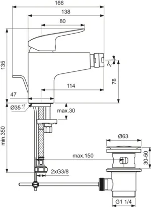 Bidetarmatur Ceraflex, Ausladung 114mm, mit Ablaufgarnitur aus Kst., Chrom Bidetarmatur Ceraflex, Ausladung 114mm, mit Ablaufgarnitur aus Kst., Chrom