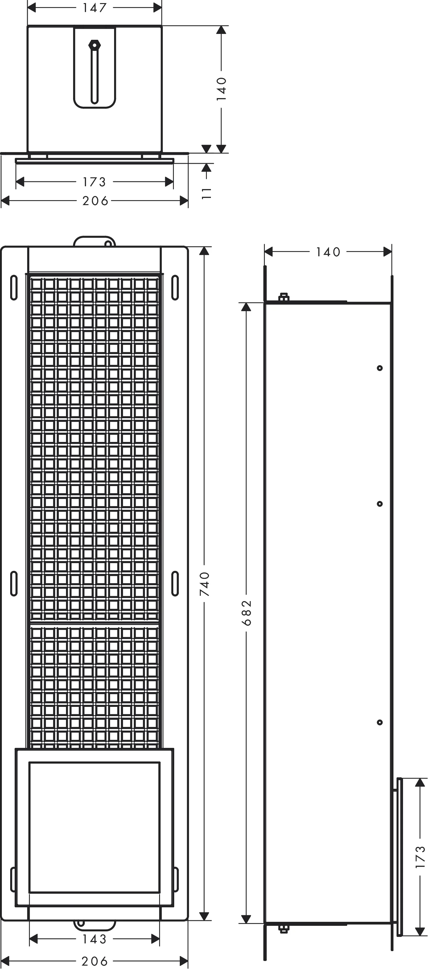 Hansgrohe XtraStoris Original Einbau Toilettenpapierhalter mit Vorratsbehälter für 6 Rollen, mattschwarz, Einbautiefe 140 mm