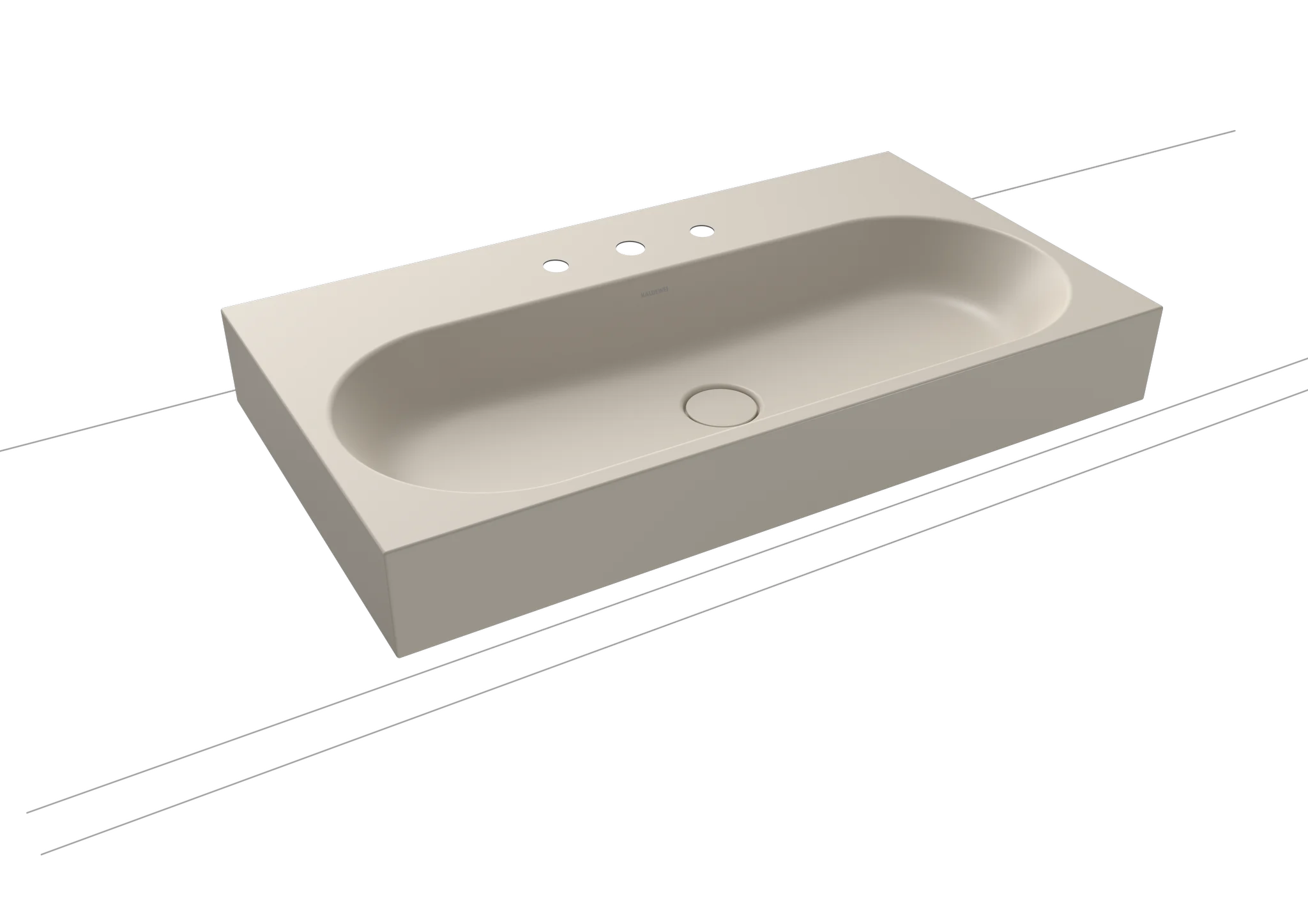 Aufsatzwaschtisch „Centro“ 90 × 50 cm, mit Hahnlochbohrung in warm grey 10, mit Perl-Effekt