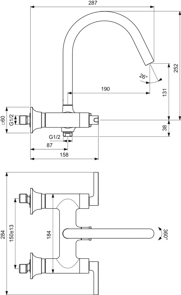 Zweihand-Wannenarmatur „JoyNeo“ Ausladung 190 mm in Chrom