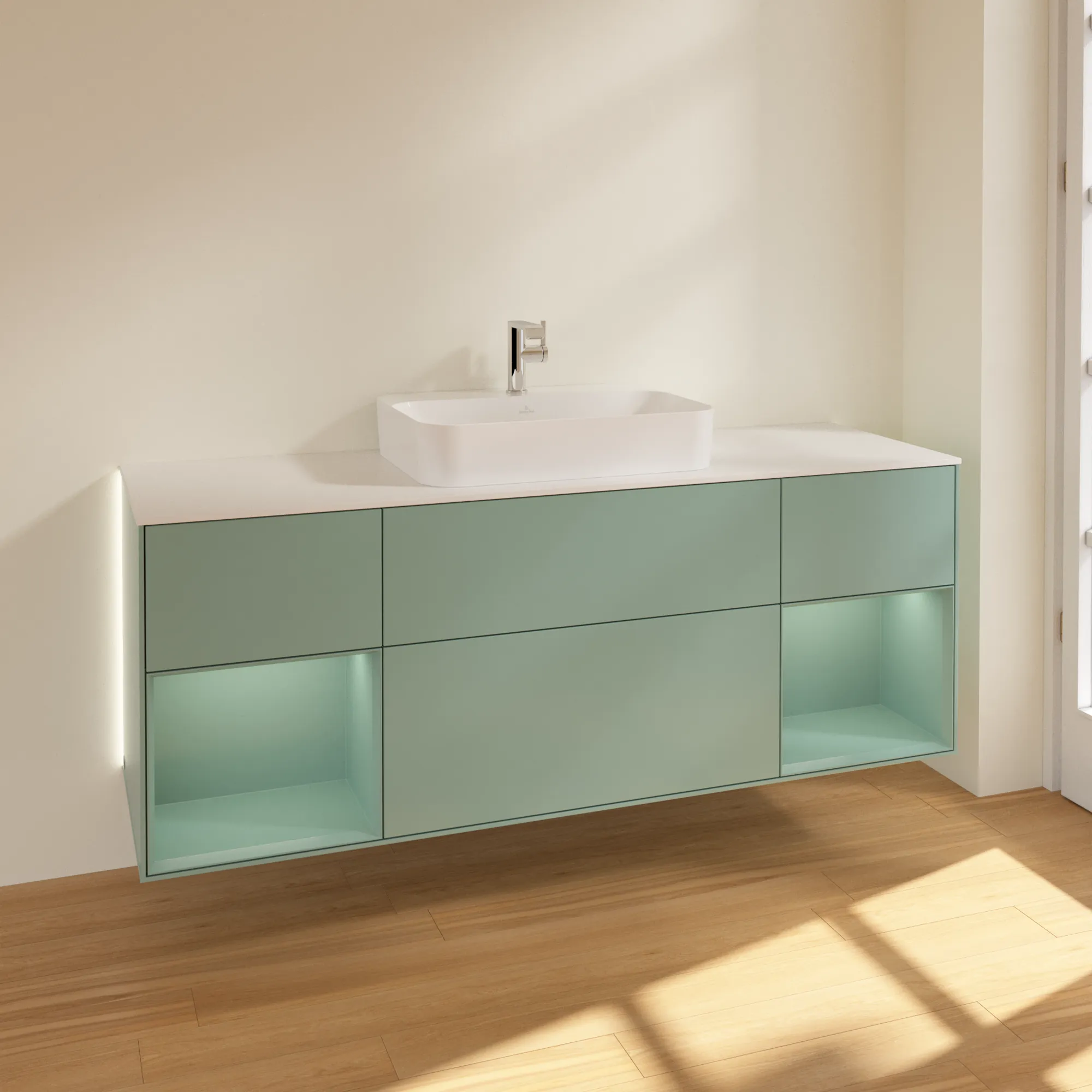 Villeroy & Boch Waschtischunterschrank „Finion“ für Schrankwaschtisch 1600 × 603 × 501 mm Olive Matt Lacquer, für Becken mittig Villeroy & Boch Waschtischunterschrank „Finion“ für Schrankwaschtisch 1600 × 603 × 501 mm Olive Matt Lacquer, für Becken mittig