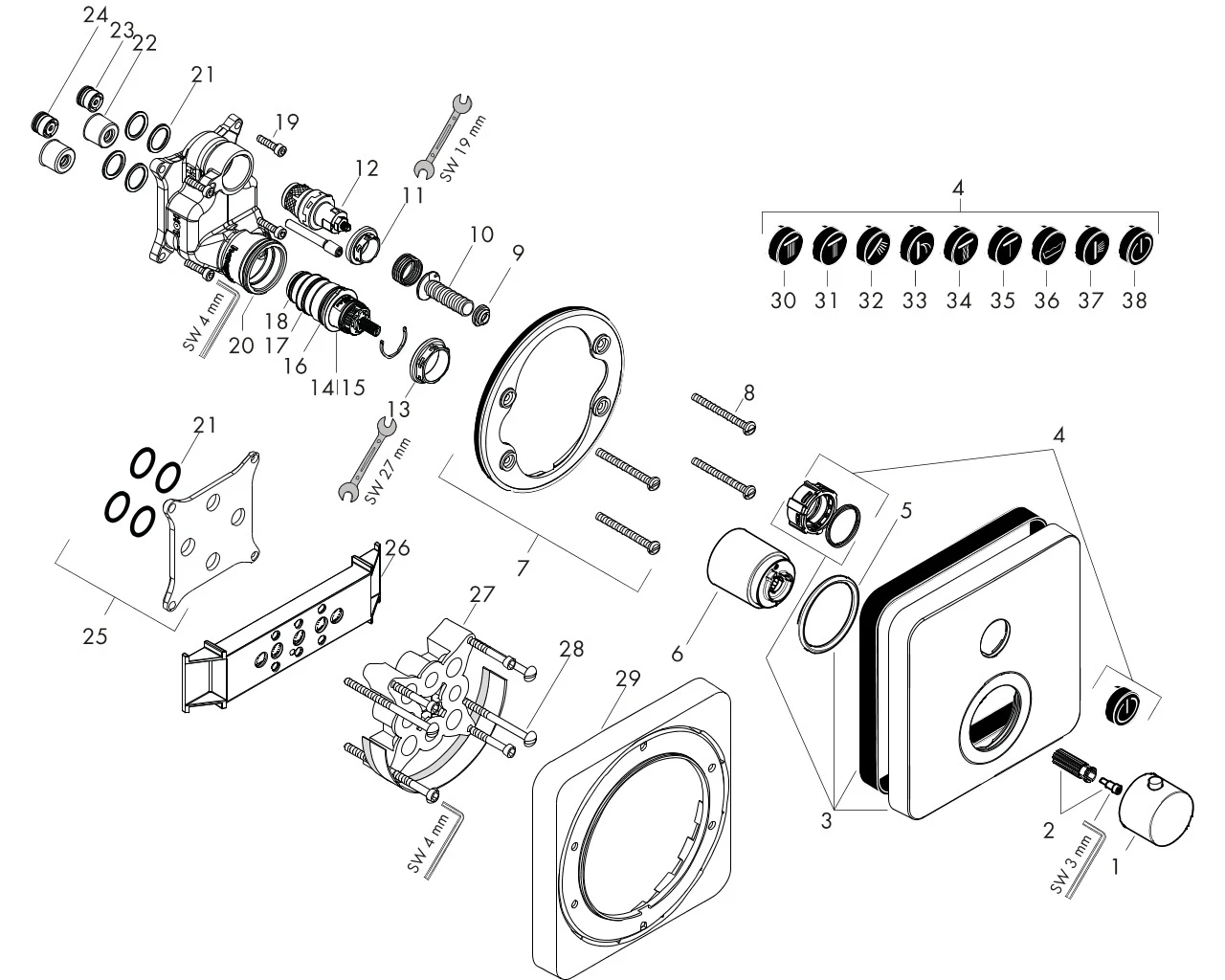 Thermostat UP Axor ShowerSelect Fertigset 1 Verbraucher chrom