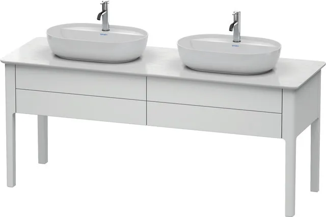 Duravit Waschtischunterschrank bodenstehend „Luv“ 173,3 × 74,3 × 57 cm Becken: links und rechts / Front- & Korpusfarbe: Weiß Seidenmatt / Größe: 173,3 × 57 × 74,3 cm / Schubladen: 2 Duravit Waschtischunterschrank bodenstehend „Luv“ 173,3 × 74,3 × 57 cm Becken: links und rechts / Front- & Korpusfarbe: Weiß Seidenmatt / Größe: 173,3 × 57 × 74,3 cm / Schubladen: 2