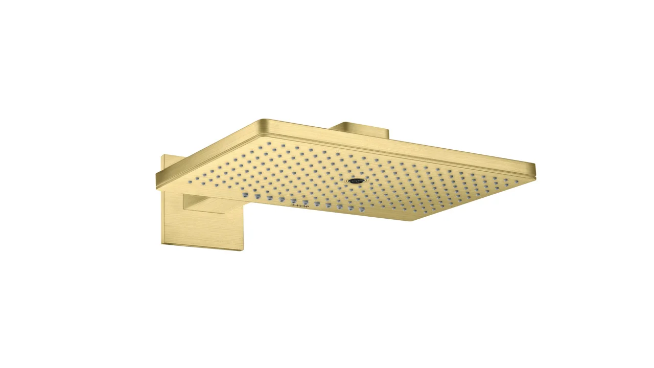 Hansgrohe AXOR ShowerSolutions Kopfbrause 460/300 3jet mit Brausearm eckig, Brushed Brass, 18 l/min, 460 mm Brausearmlänge Hansgrohe AXOR ShowerSolutions Kopfbrause 460/300 3jet mit Brausearm eckig, Brushed Brass, 18 l/min, 460 mm Brausearmlänge