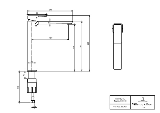Einhand-Waschtischarmatur „Subway 3.0“ 23,8 cm Ausladung 191 mm in Chrom