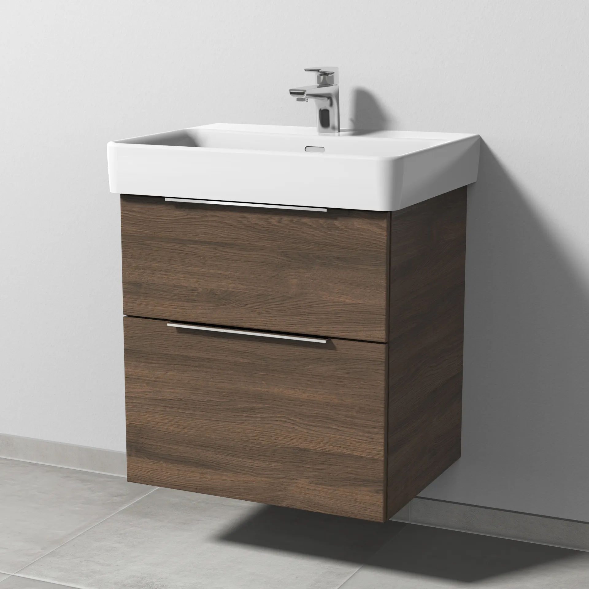 Sanipa Waschtischunterschrank „3way“ passend zu Keramik-Waschtische Pro S von Laufen 550 × 593 × 437 mm in Eiche Arizona, Becken mittig