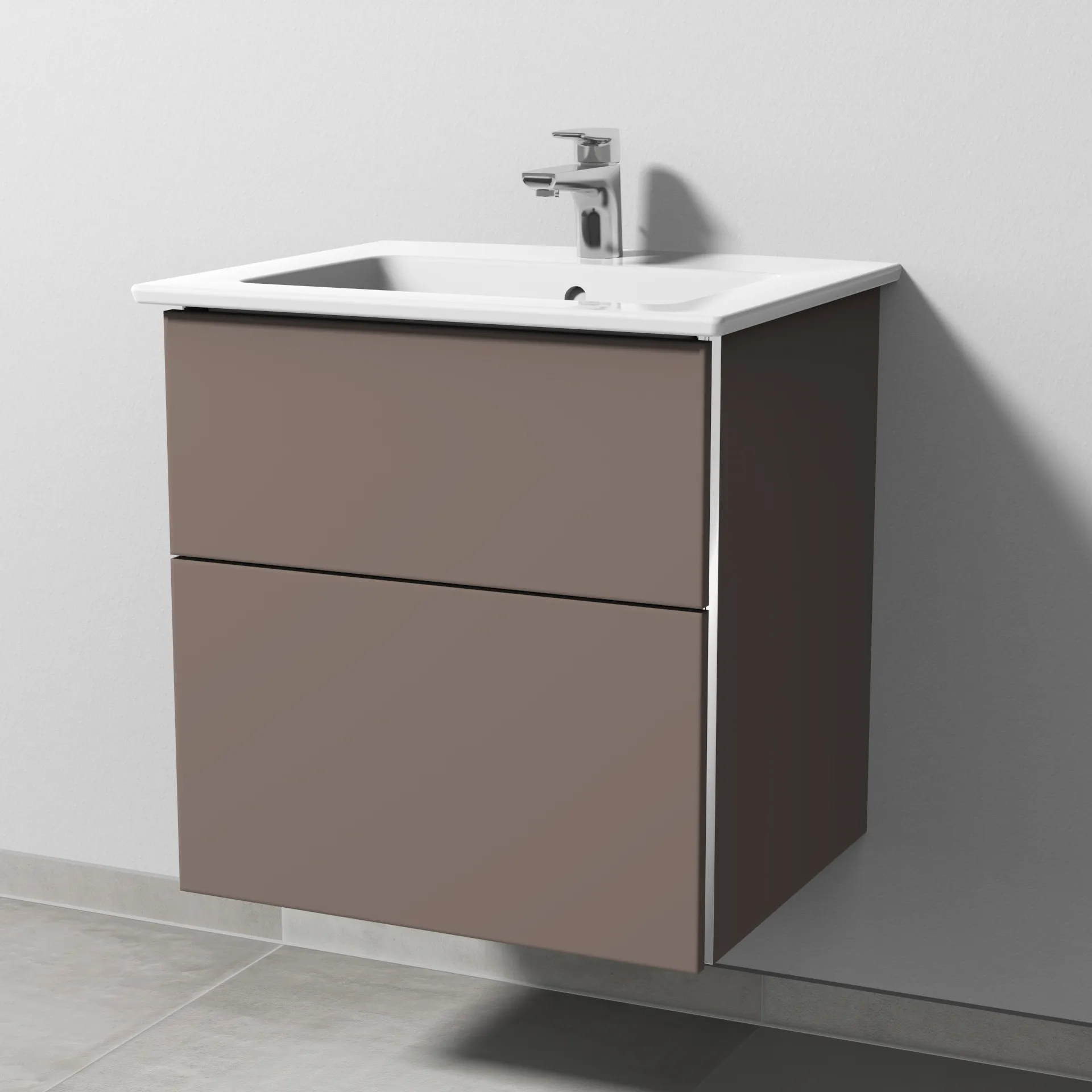 Sanipa Waschtischunterschrank „3way“ 555 × 591 × 477 mm in Taupe (matt), Becken mittig