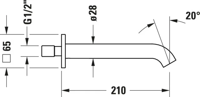 C.1 Wanneneinlauf mit eckiger Rosette, Ausladung 205 Breite 75 mm