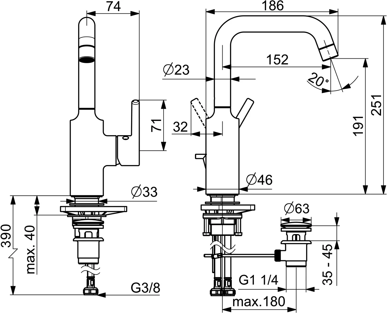 HansaVANTIS Waschtischarmatur Hansavantis 2022 EHM WT-Batt. 5254 Ablaufgarnitur Ausladung 152 mm Chrom HansaVANTIS Waschtischarmatur Hansavantis 2022 EHM WT-Batt. 5254 Ablaufgarnitur Ausladung 152 mm Chrom
